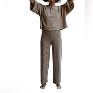 NEW The Simple Folk 2 S 100% Organic Cotton Walnut The Wide Leg Terry Trouser